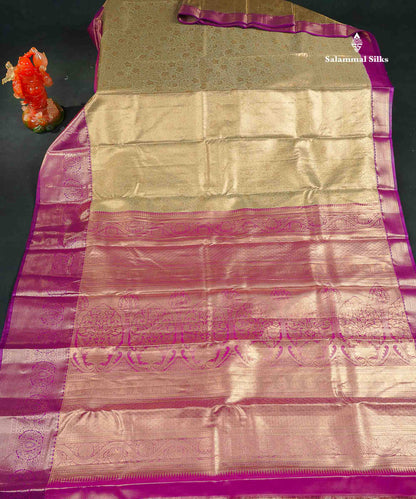 Tissue Bridal Semi Silk Saree - Light Olive Green Colour Body With Contrast Vadamalli Border