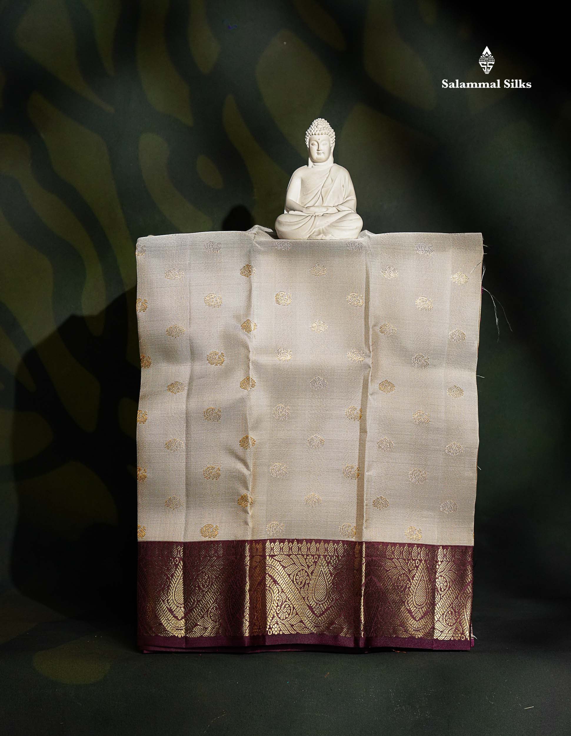 Pure Silk Pattu Pavadai -Light Grey  Colour Body Butta With Dark Magenta Border | 0-2 Years
