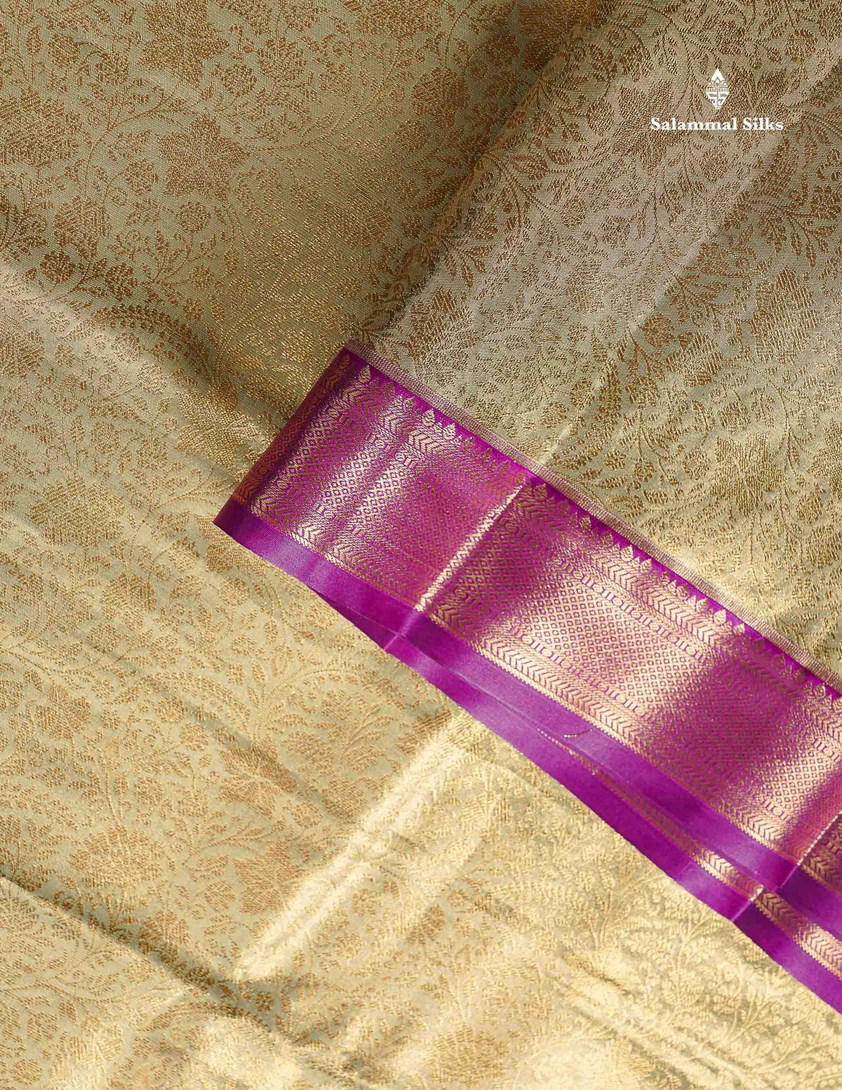 Tissue Bridal Semi Silk Saree - Light Olive Green Colour Body With Contrast Vadamalli Border