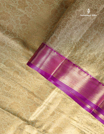 Tissue Bridal Semi Silk Saree - Light Olive Green Colour Body With Contrast Vadamalli Border
