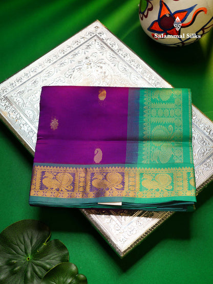 Beautiful Chilly Red Mango Zari Butta Red Semi Silk Cotton Saree With Contrast Saffire Green Blouse