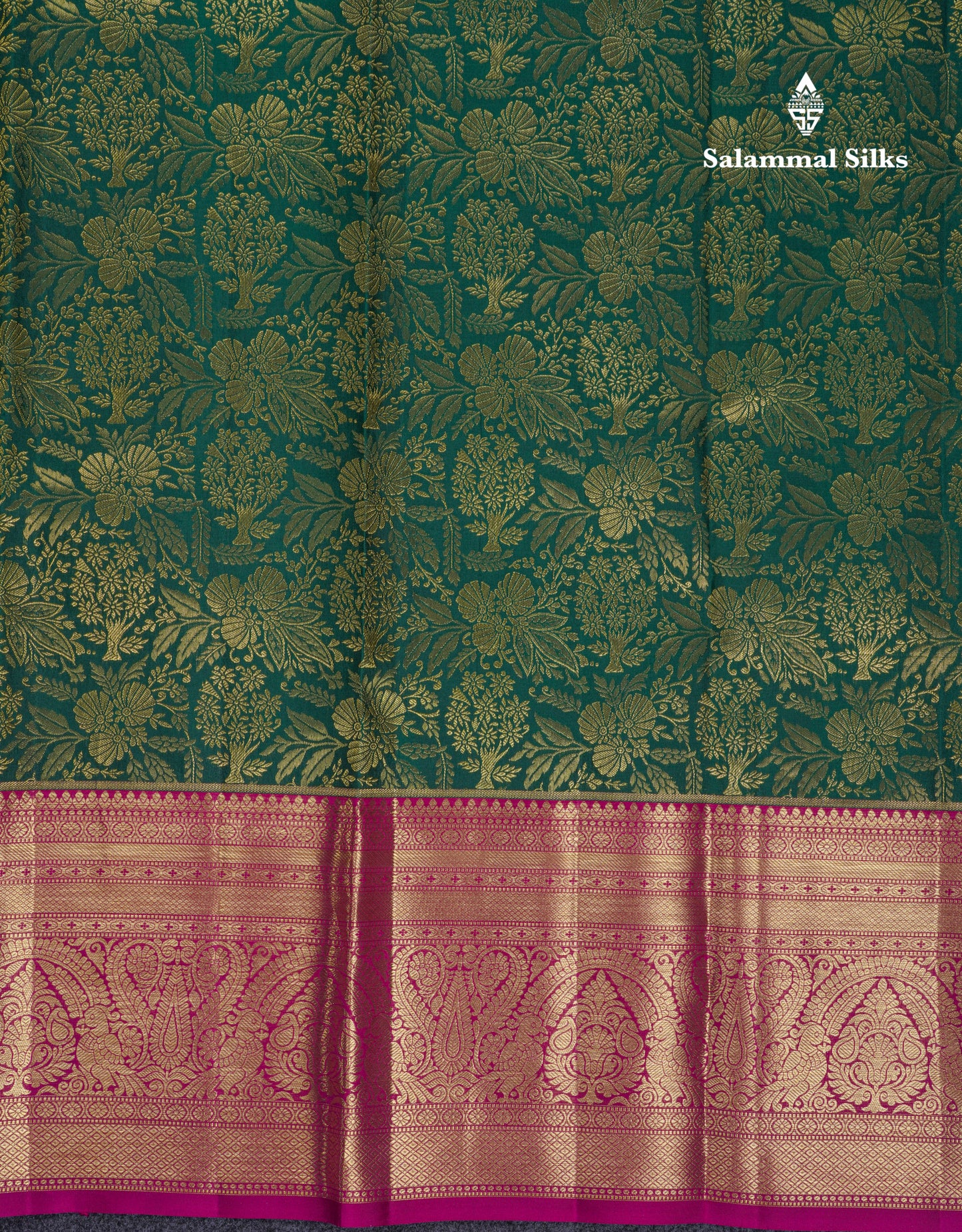 Beautiful Bottle Green Bridal Pure Kanjivaram Silk Saree With Contrast Magenta Traditional Border