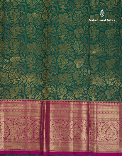Beautiful Bottle Green Bridal Pure Kanjivaram Silk Saree With Contrast Magenta Traditional Border