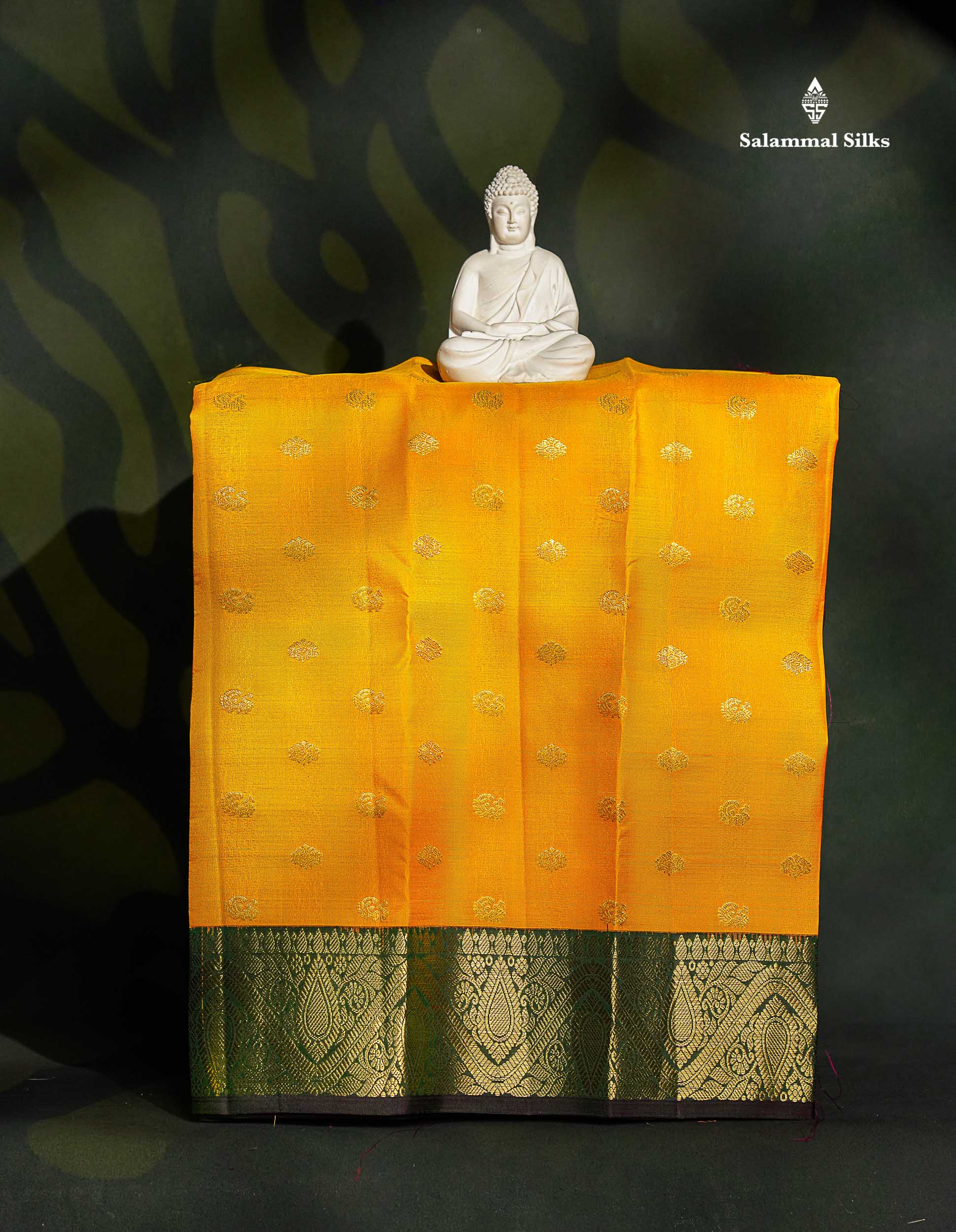 Pure Silk Pattu Pavadai - Yellow Colour Body Butta With Bottle Green Border | 0-2 Years