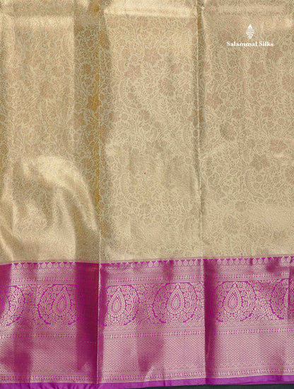 Tissue Bridal Semi Silk Saree - Light Olive Green Colour Body With Contrast Vadamalli Border