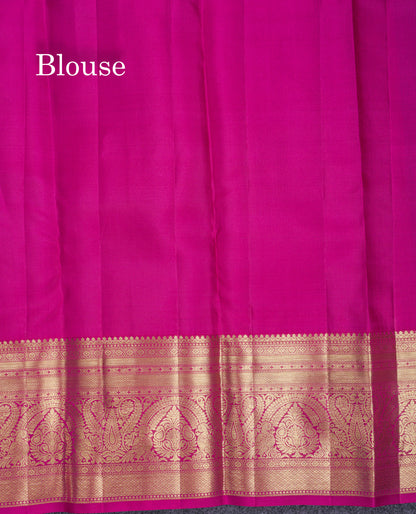 Beautiful Bottle Green Bridal Pure Kanjivaram Silk Saree With Contrast Magenta Traditional Border
