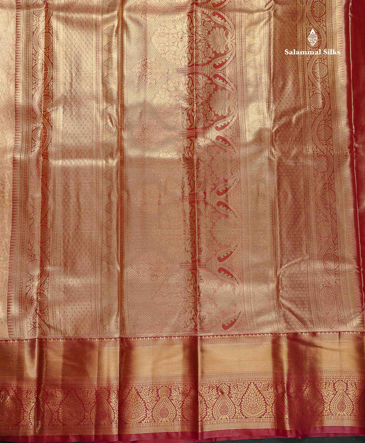 Tissue Bridal Semi Silk Saree - Light Peach Colour Body With Contrast Maroon Border