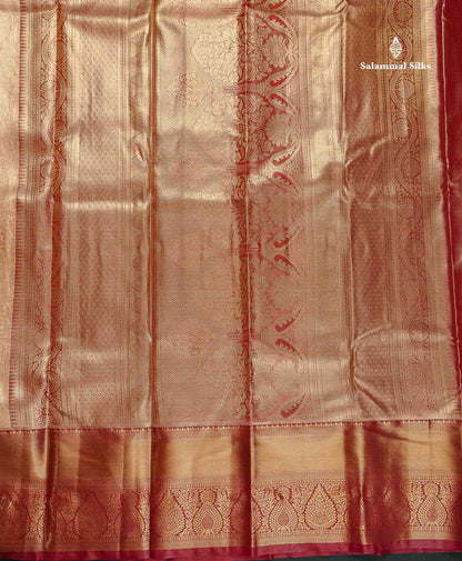 Tissue Bridal Semi Silk Saree - Light Peach Colour Body With Contrast Maroon Border