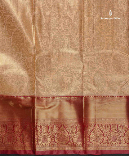 Tissue Bridal Semi Silk Saree - Light Peach Colour Body With Contrast Maroon Border