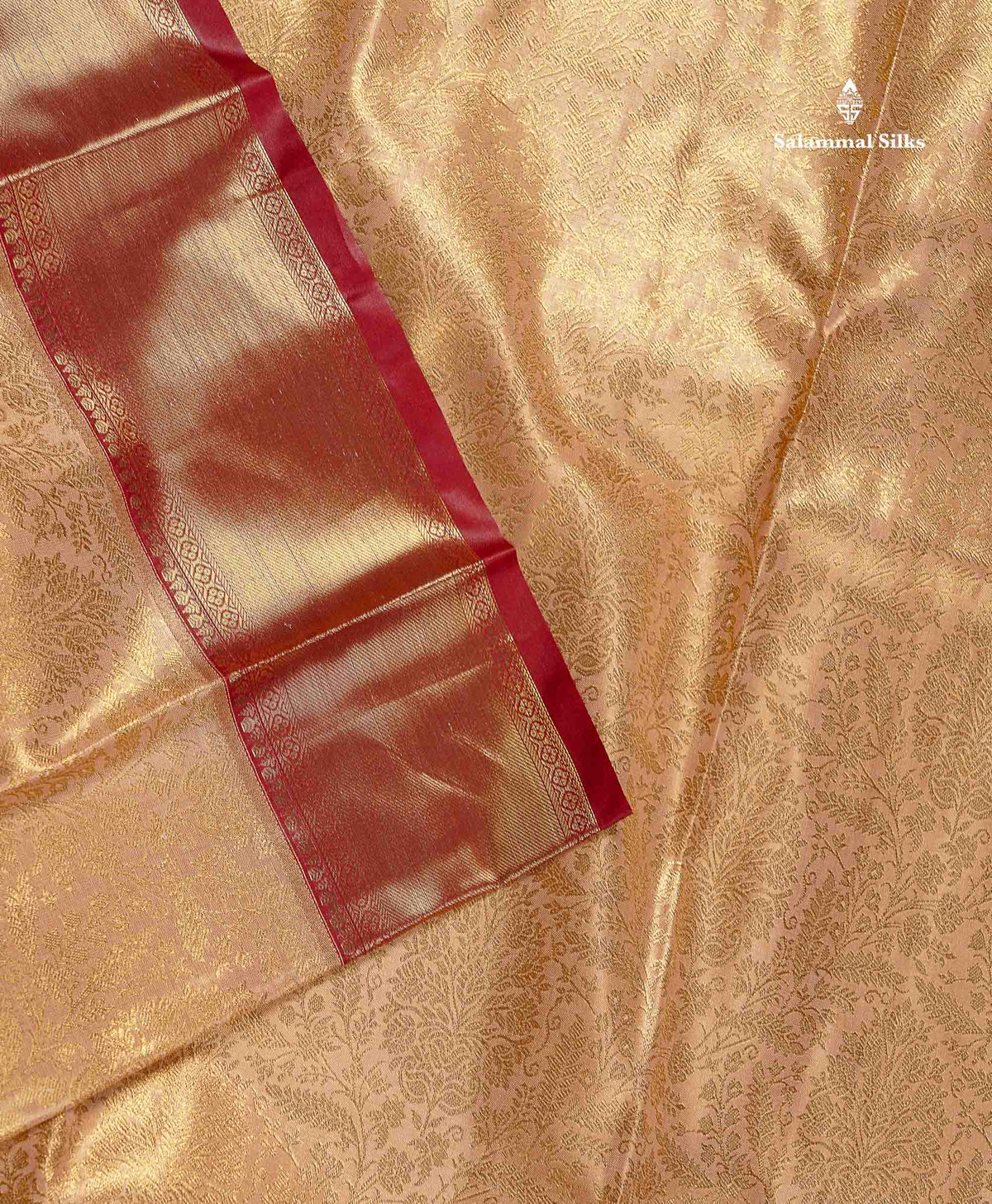 Tissue Bridal Semi Silk Saree - Light Peach Colour Body With Contrast Maroon Border