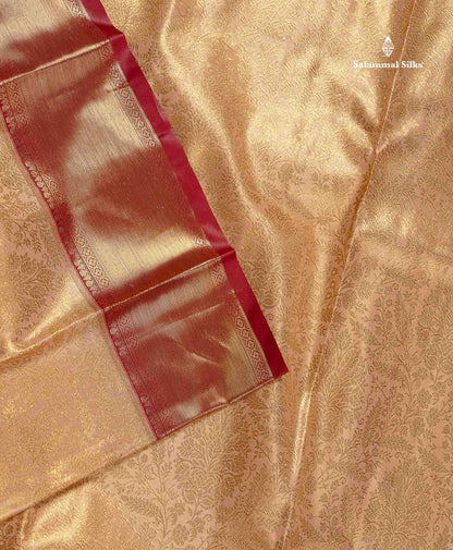 Tissue Bridal Semi Silk Saree - Light Peach Colour Body With Contrast Maroon Border