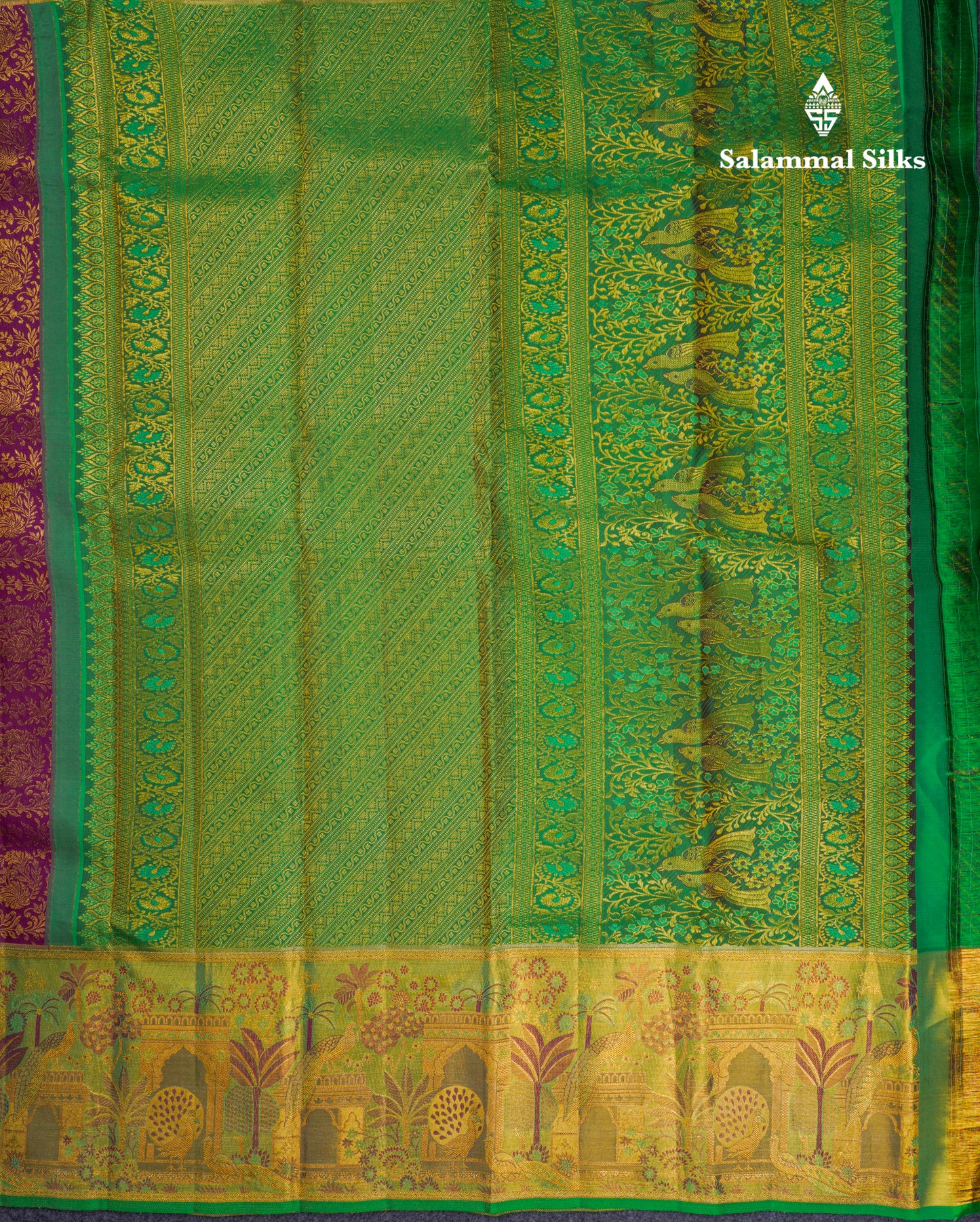 Beautiful Magenta Bridal Pure Kanjivaram Silk Saree With Contrast Tissue Green Fancy Evening Morning Border