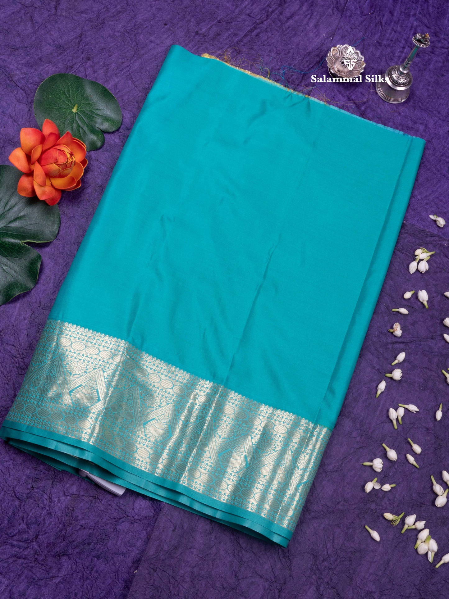 Semi Silk Pattu Pavadai  (Yellow) with Sapphire Green Colour Blouse 18"