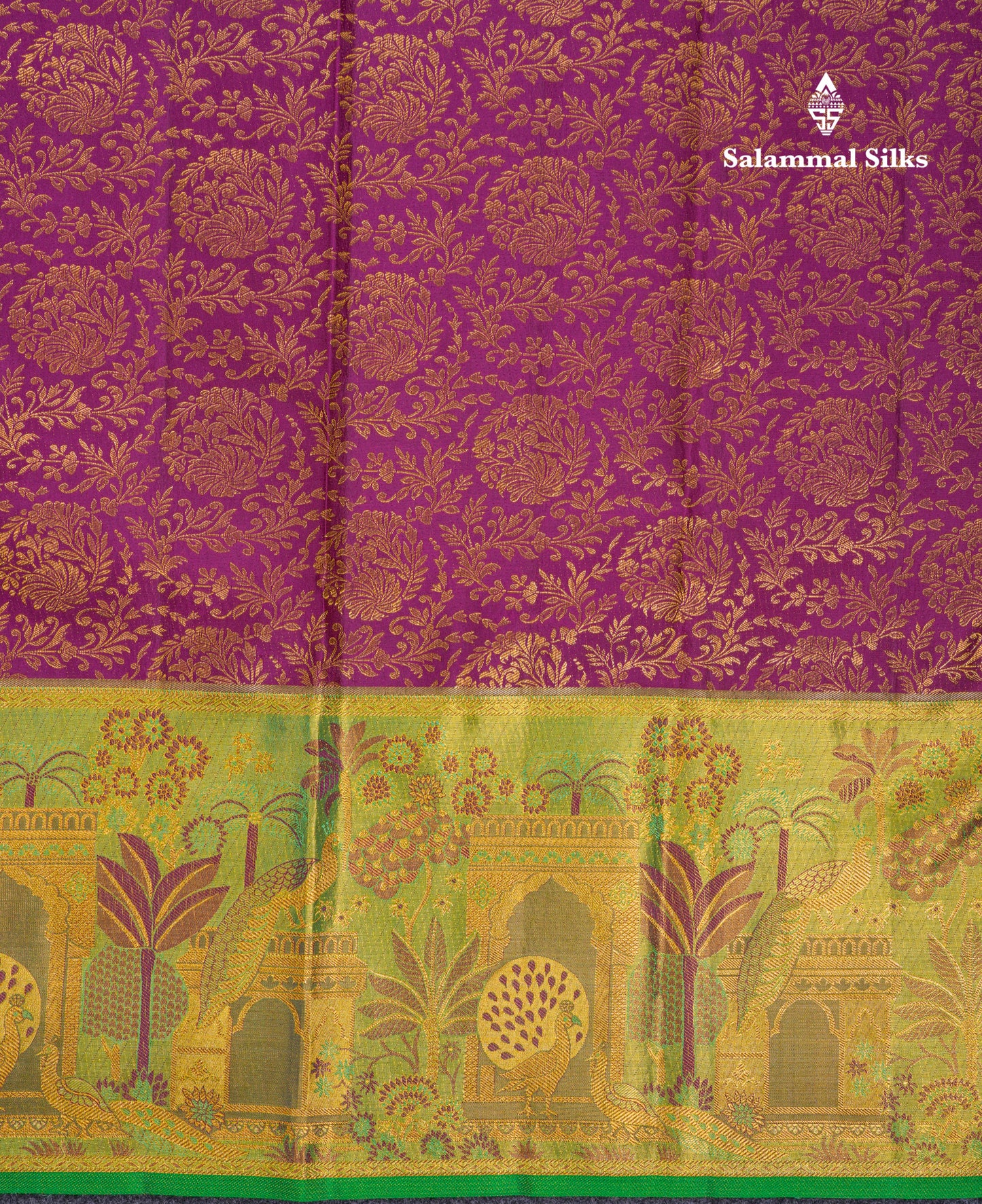 Beautiful Magenta Bridal Pure Kanjivaram Silk Saree With Contrast Tissue Green Fancy Evening Morning Border