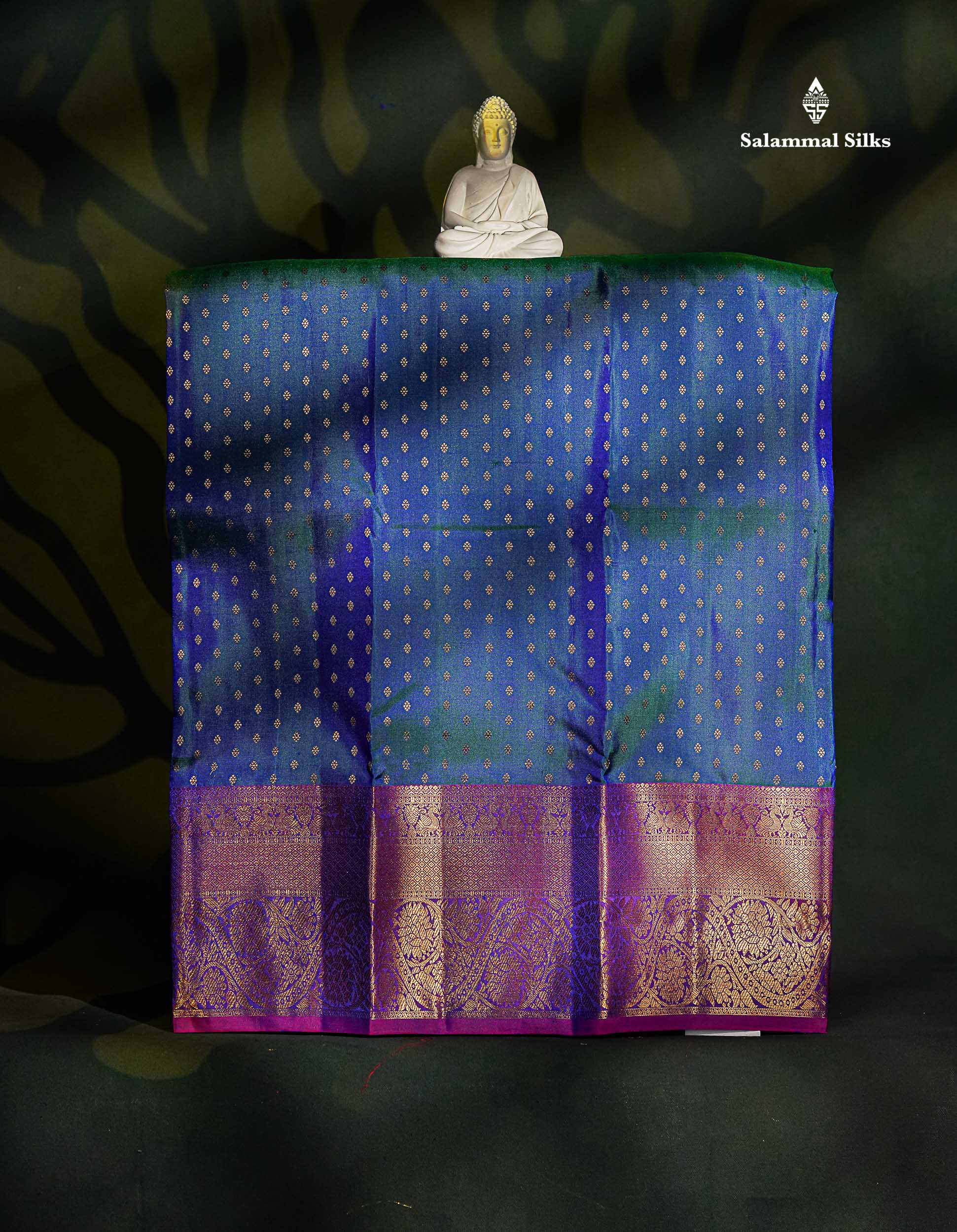 Pure Silk Pattu Pavadai - Dual Tone Peacock Blue Colour With Purple Border | 3-4 Years