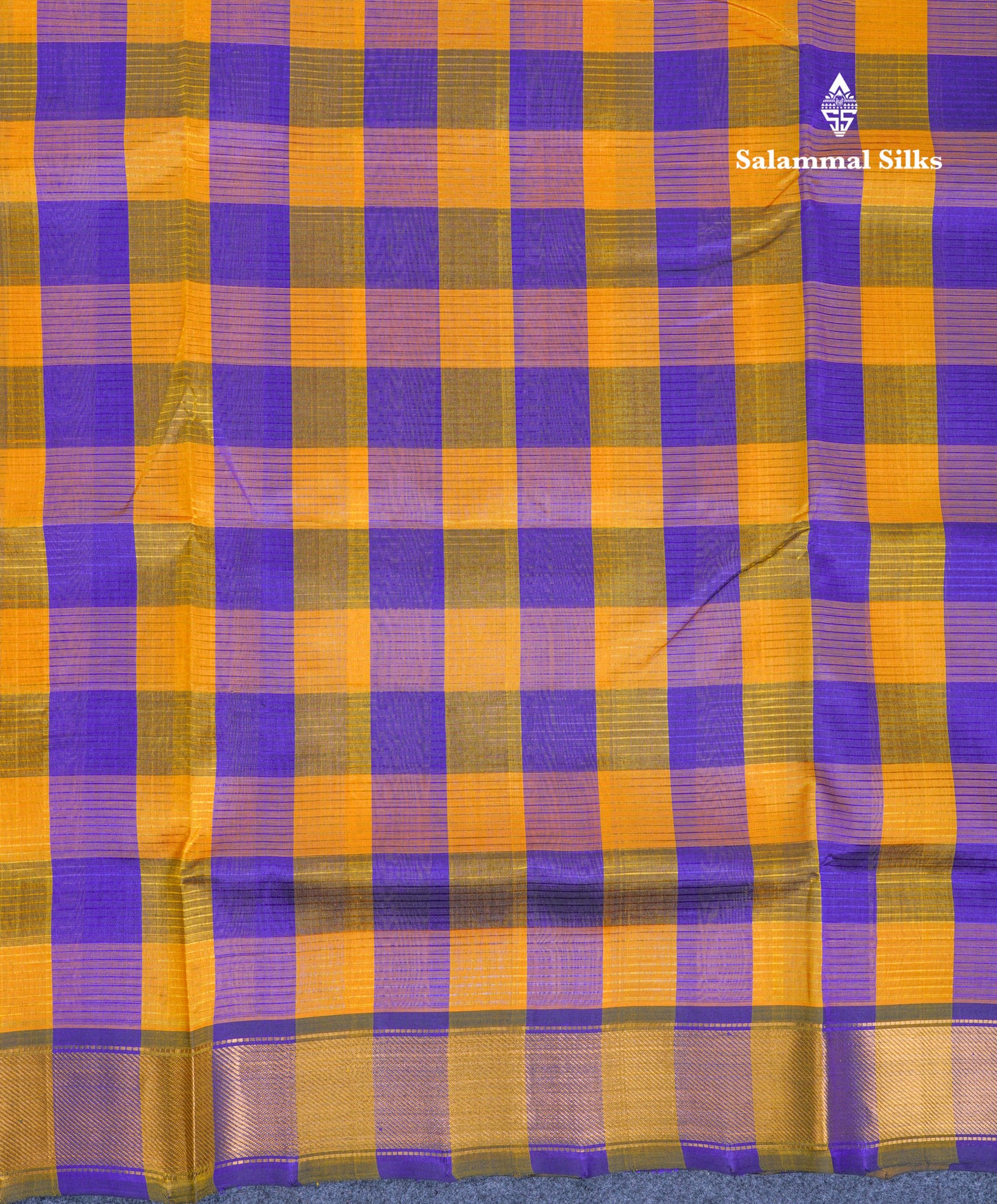 Beautiful Paalum Pazham Checks Handloom Pure Silk Cotton Saree With Contrast Violet Blouse