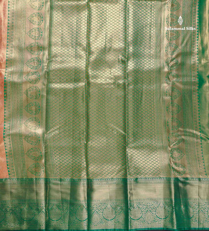 Tissue Bridal Semi Silk Saree - Peach Colour Body With Contrast Green Border