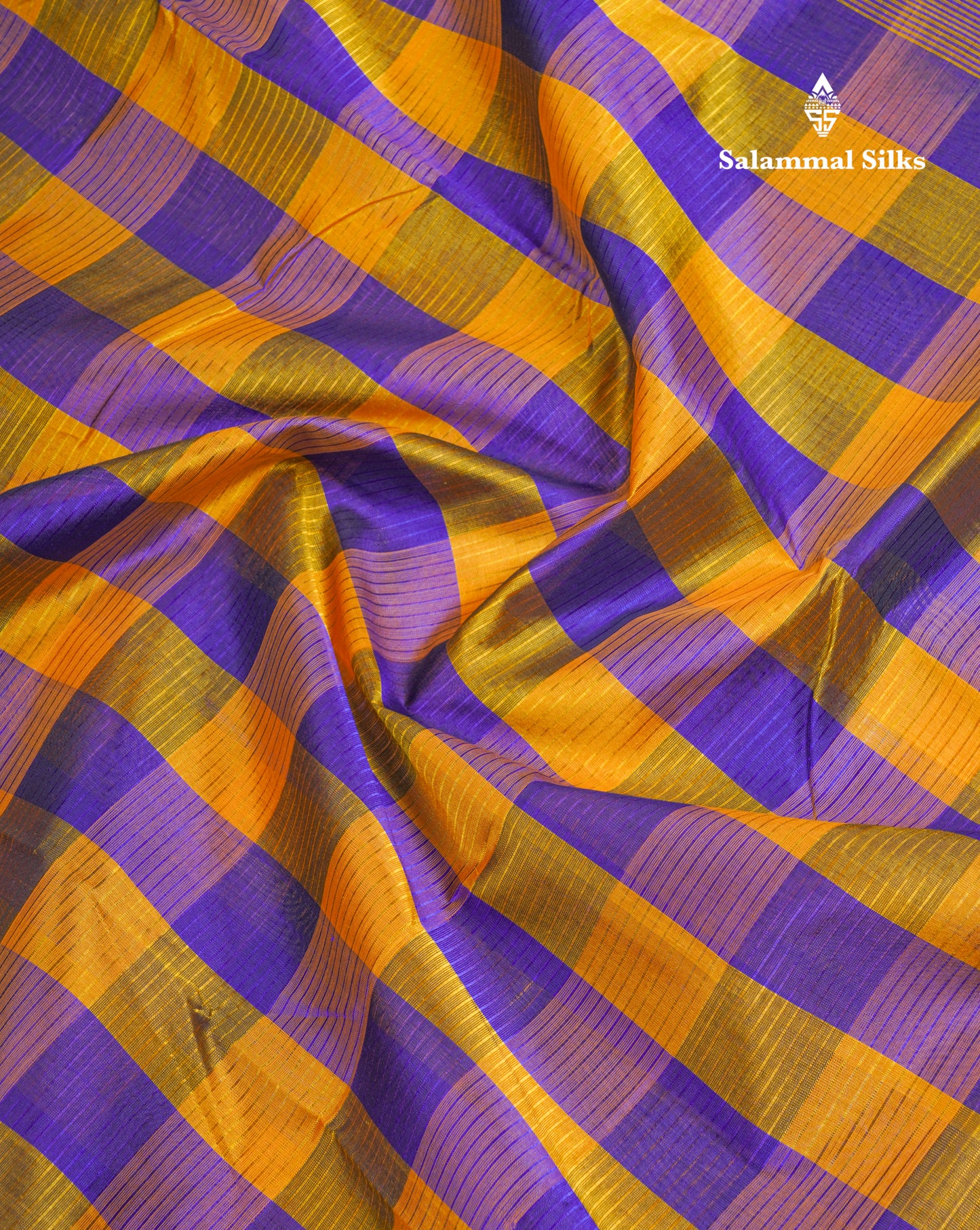 Beautiful Paalum Pazham Checks Handloom Pure Silk Cotton Saree With Contrast Violet Blouse