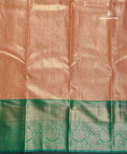 Tissue Bridal Semi Silk Saree - Peach Colour Body With Contrast Green Border