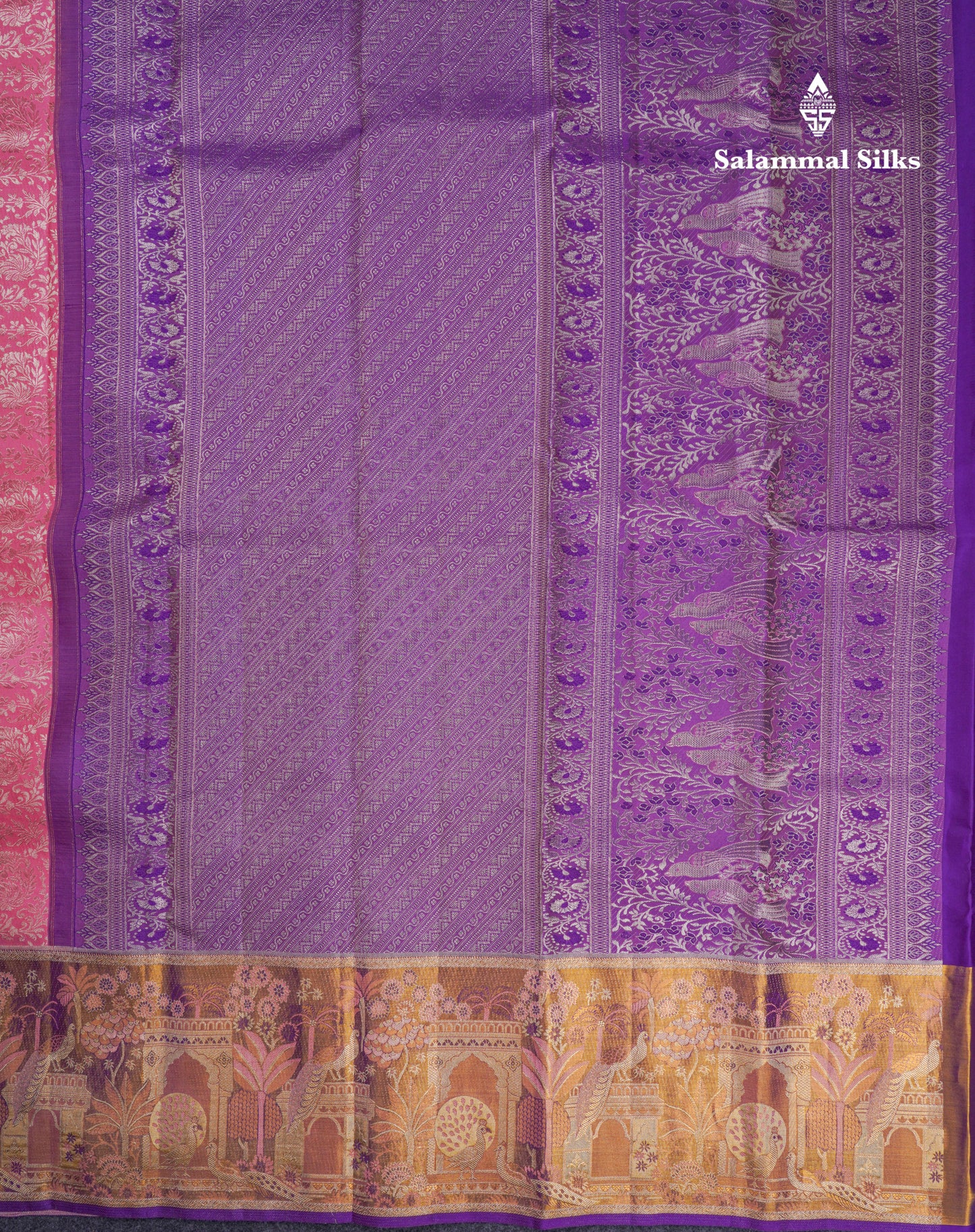 Beautiful Light Pink Bridal Pure Kanjivaram Silk Saree With Contrast Purple Tissue Fancy Evening Morning Border