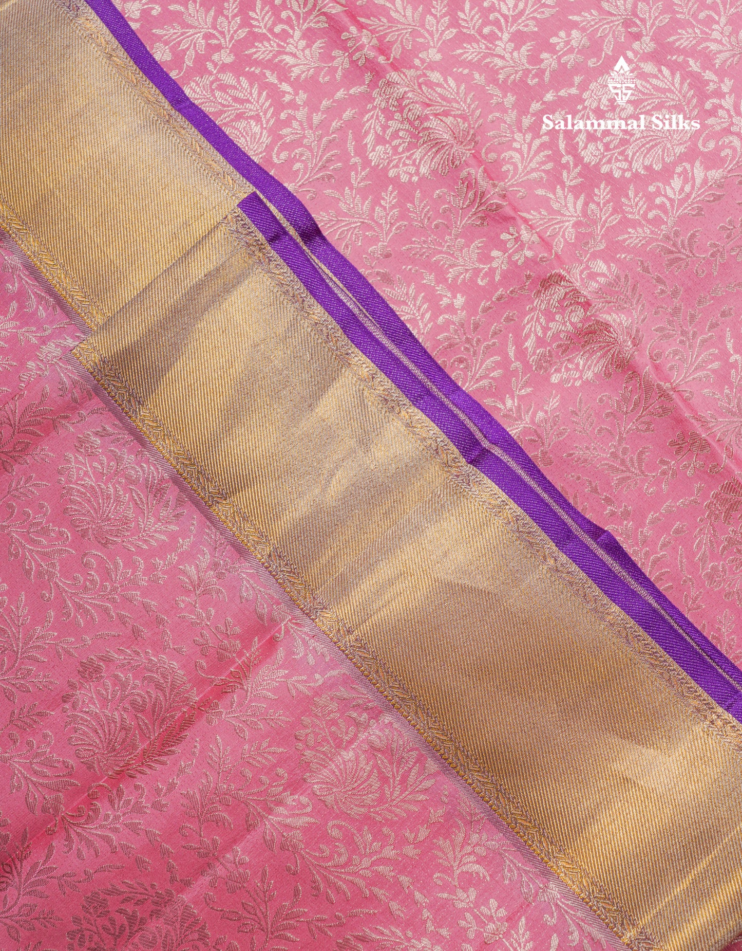 Beautiful Light Pink Bridal Pure Kanjivaram Silk Saree With Contrast Purple Tissue Fancy Evening Morning Border