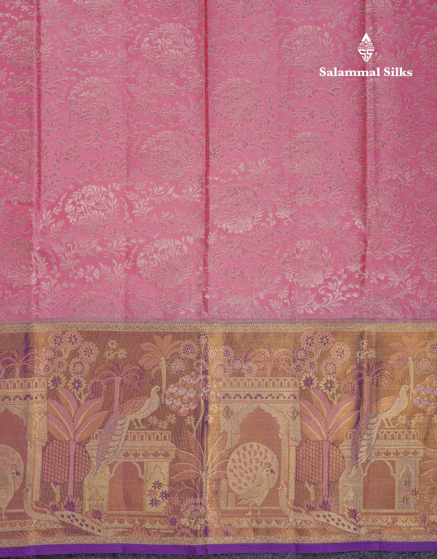 Beautiful Light Pink Bridal Pure Kanjivaram Silk Saree With Contrast Purple Tissue Fancy Evening Morning Border