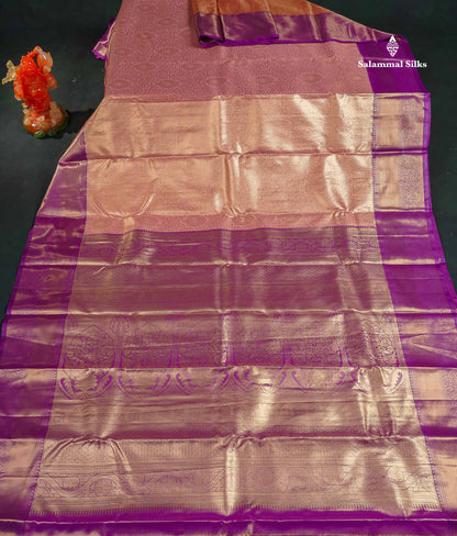 Tissue Bridal Semi Silk Saree - Peach Colour Body With Contrast Vadamalli Border 