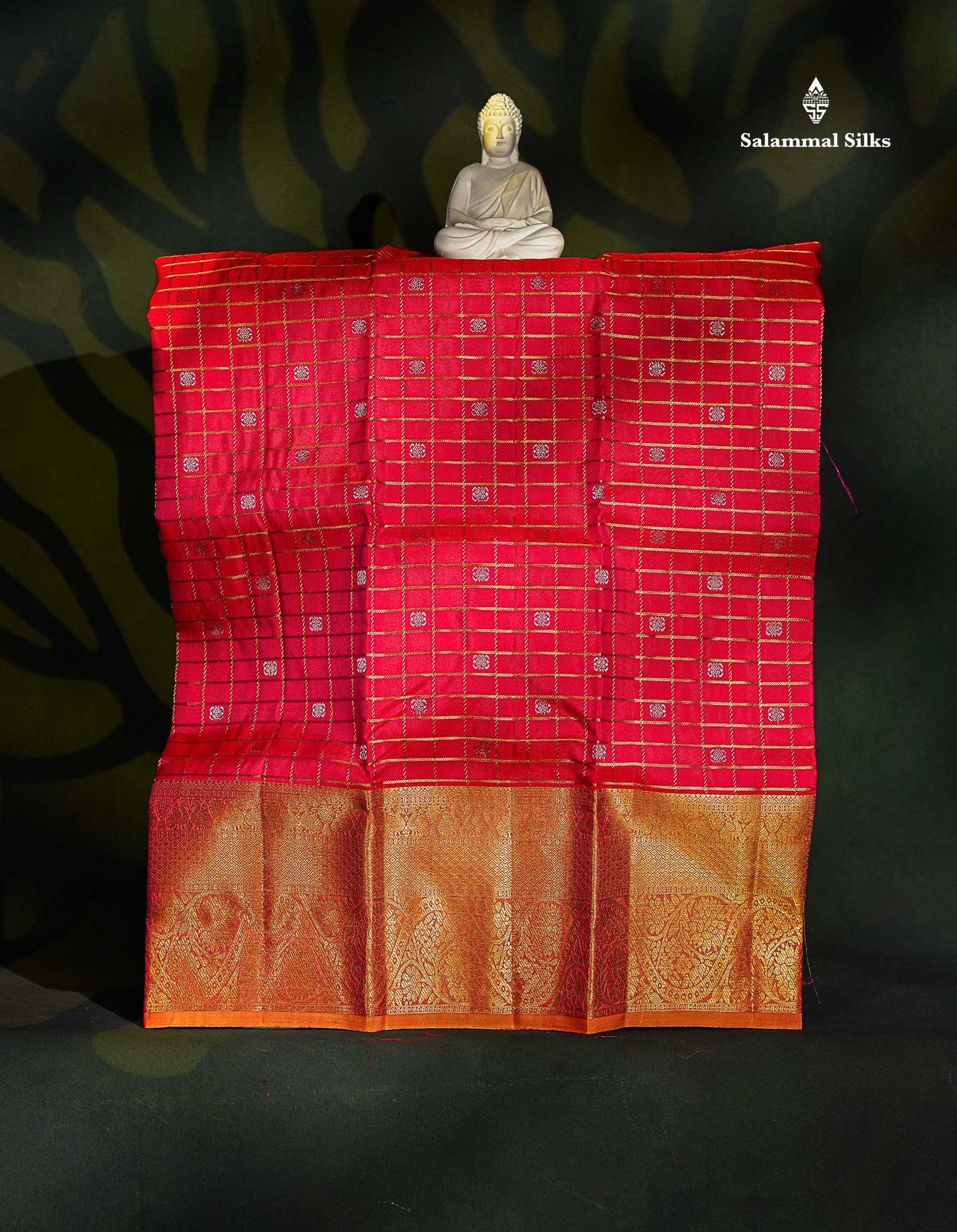 Pure Silk Pattu Pavadai - Pinkish Red Colour Body Checks With Butta & Orange Border | 3-4 Years 