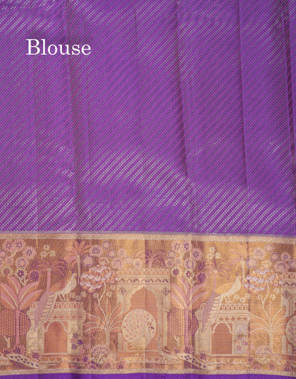 Beautiful Light Pink Bridal Pure Kanjivaram Silk Saree With Contrast Purple Tissue Fancy Evening Morning Border
