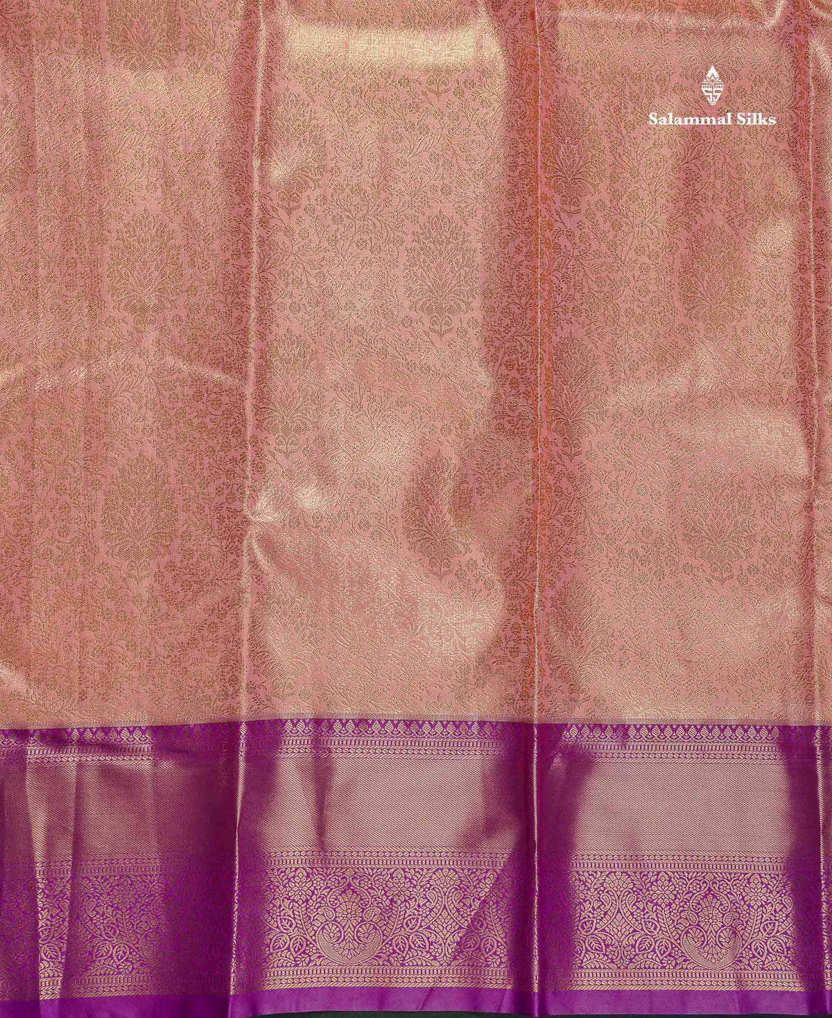 Tissue Bridal Semi Silk Saree - Peach Colour Body With Contrast Vadamalli Border