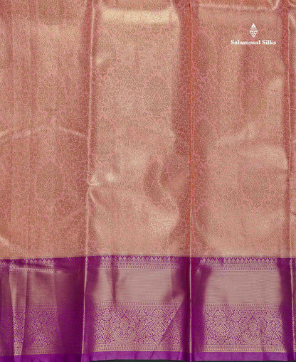Tissue Bridal Semi Silk Saree - Peach Colour Body With Contrast Vadamalli Border