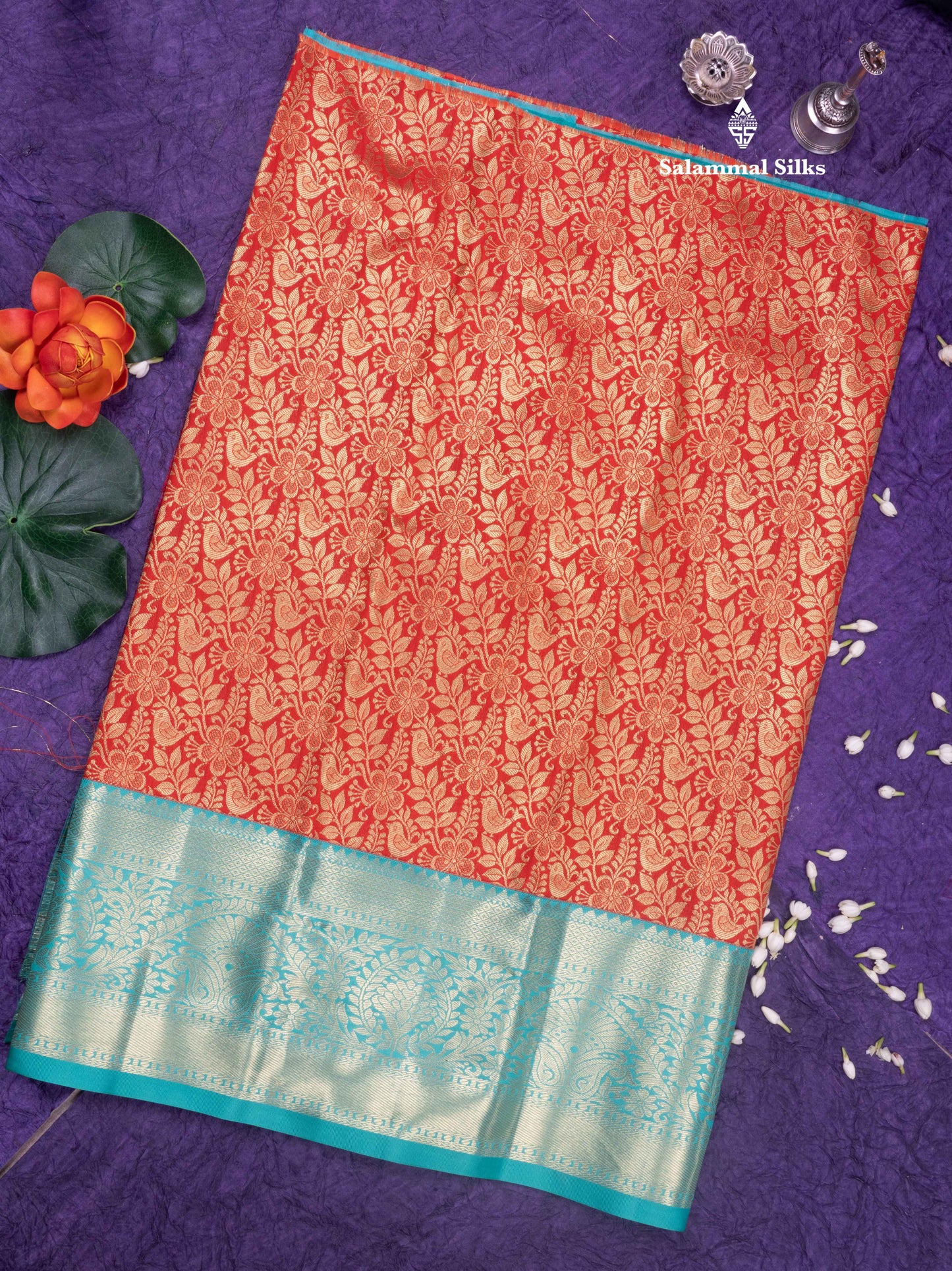 Semi Silk Pattu Pavadai (Red)with Light Green colour Blouse 27"