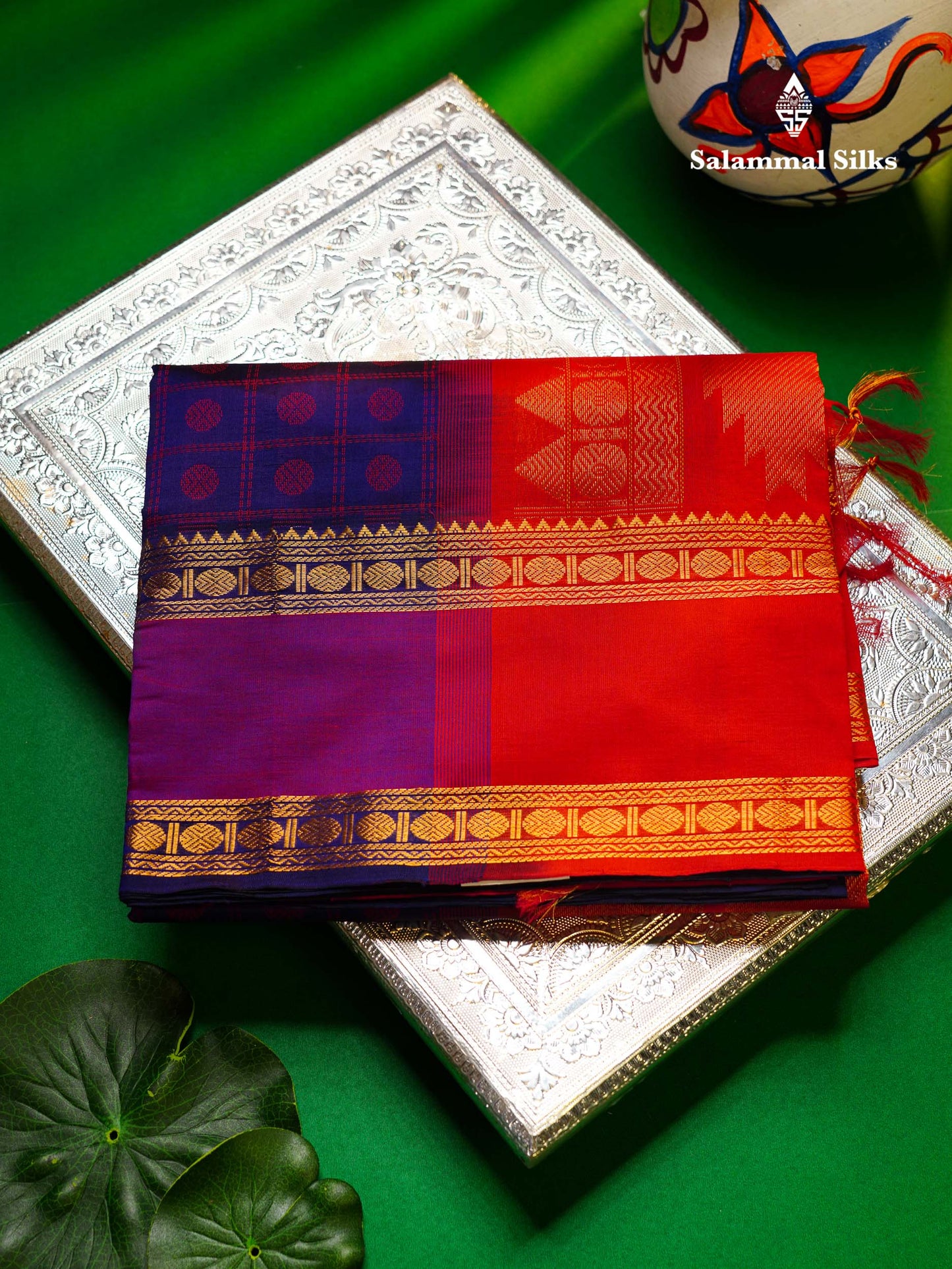 Beautiful Sapphire Green Checks With Butta Semi Silk Cotton Saree With Traditional Rettapet Border