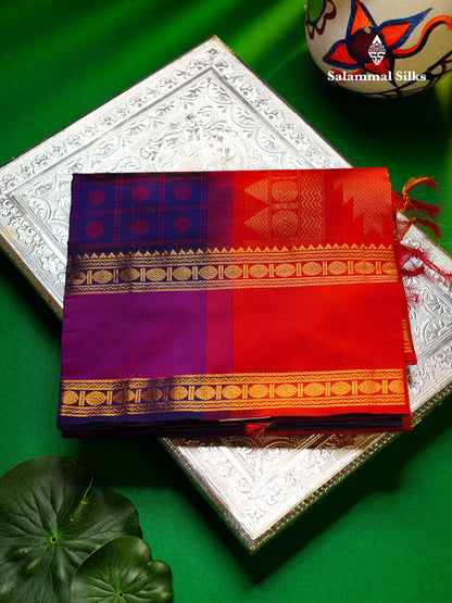 Beautiful Sapphire Green Checks With Butta Semi Silk Cotton Saree With Traditional Rettapet Border