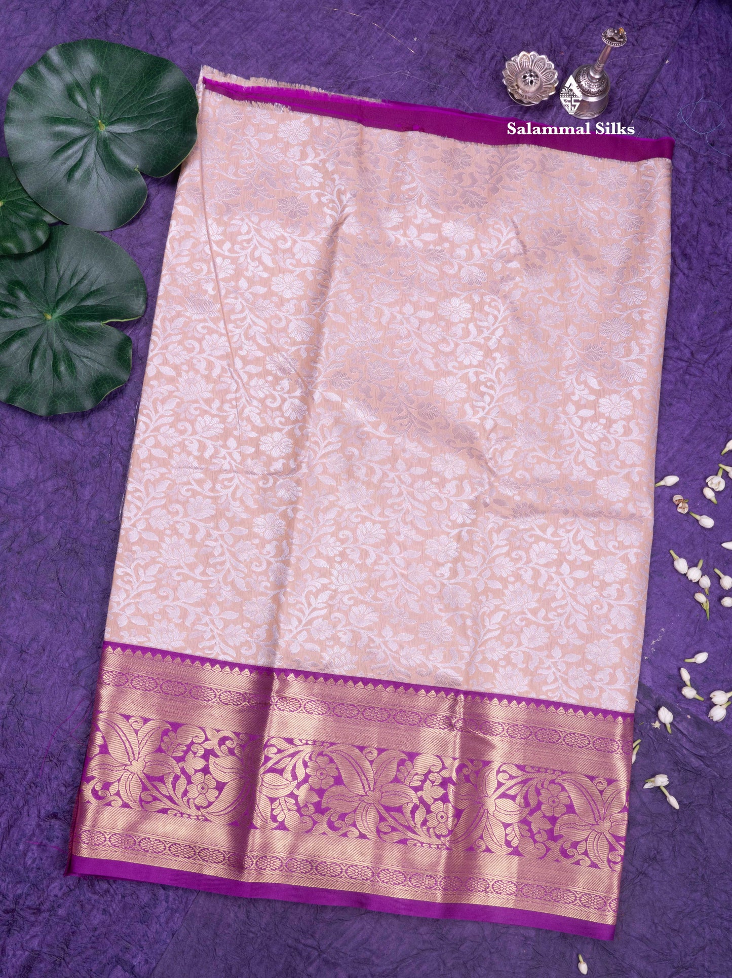 Semi Silk Pattu Pavadai (Peach)with Magenta colour Blouse 27"