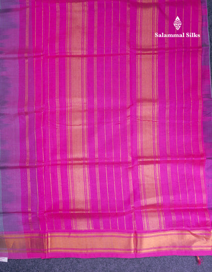 Grey Plain Pure Silk Cotton Saree With Contrast Magenta Pink Blouse