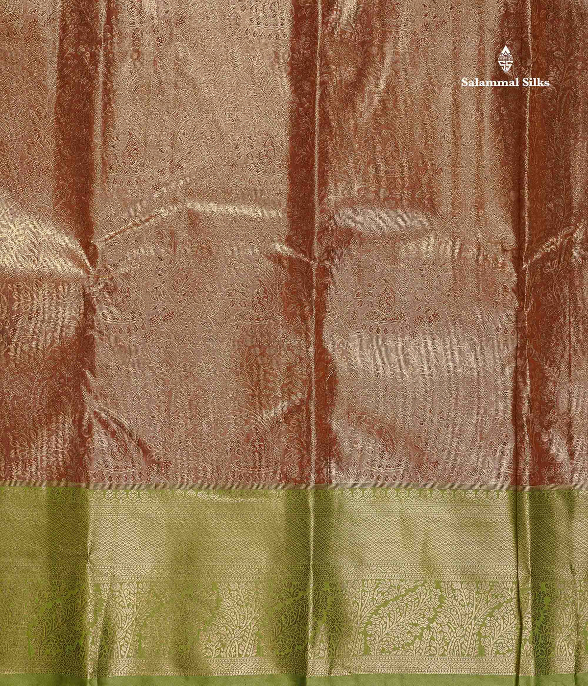 Tissue Bridal Semi Silk Saree - Brown Colour Body With Contrast Pista Green Border