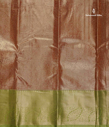 Tissue Bridal Semi Silk Saree - Brown Colour Body With Contrast Pista Green Border