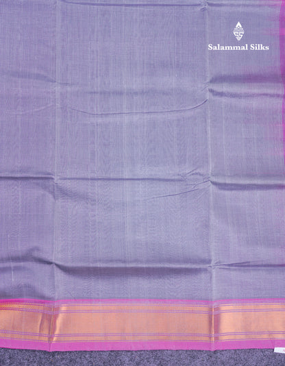 Grey Plain Pure Silk Cotton Saree With Contrast Magenta Pink Blouse