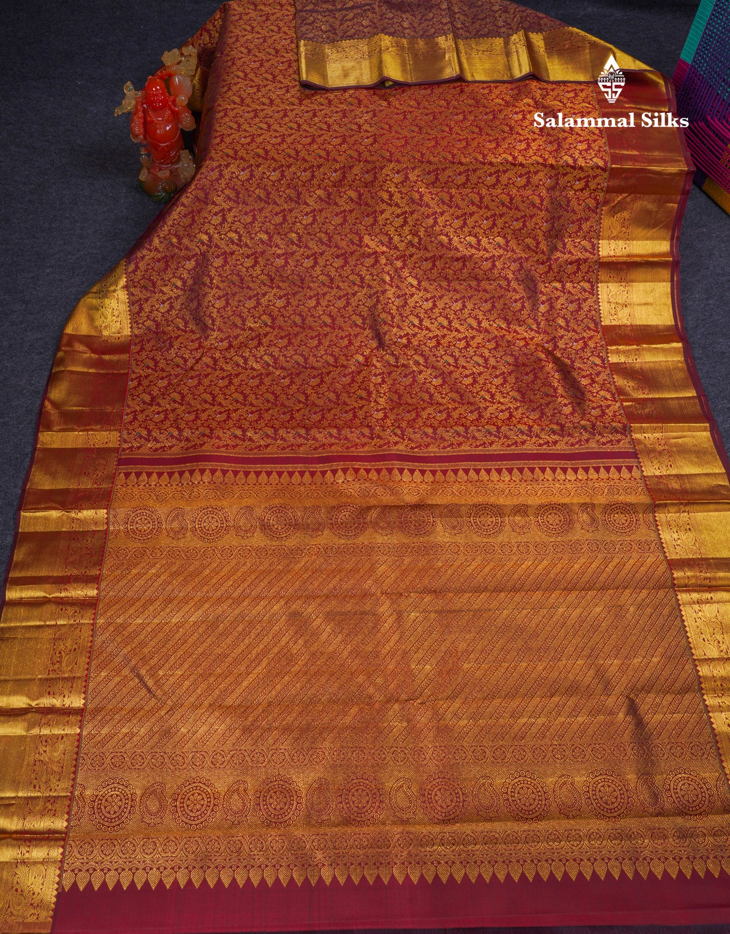 Beautiful Dark Maroon Menakari Work Bridal Pure Kanjivaram Silk Saree With Traditional Border