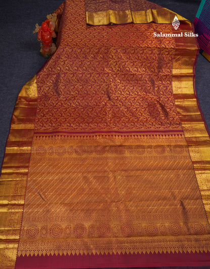 Beautiful Dark Maroon Menakari Work Bridal Pure Kanjivaram Silk Saree With Traditional Border