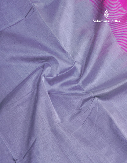 Grey Plain Pure Silk Cotton Saree With Contrast Magenta Pink Blouse