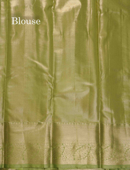 Tissue Bridal Semi Silk Saree - Brown Colour Body With Contrast Pista Green Border