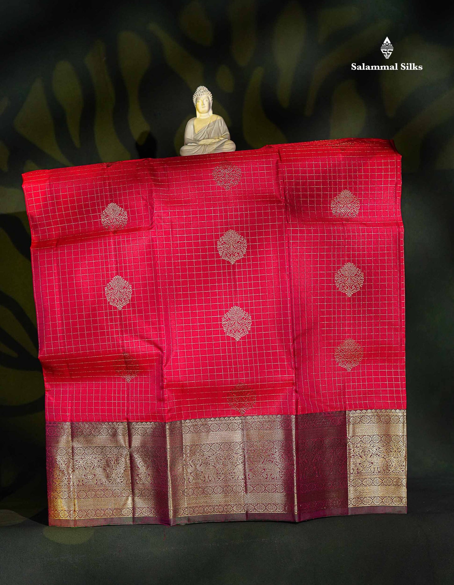 Pure Silk Pattu Pavadai - Redish Pink Checks With Butta & Bottle Green Blouse | 5-9 Years