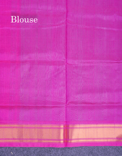 Grey Plain Pure Silk Cotton Saree With Contrast Magenta Pink Blouse