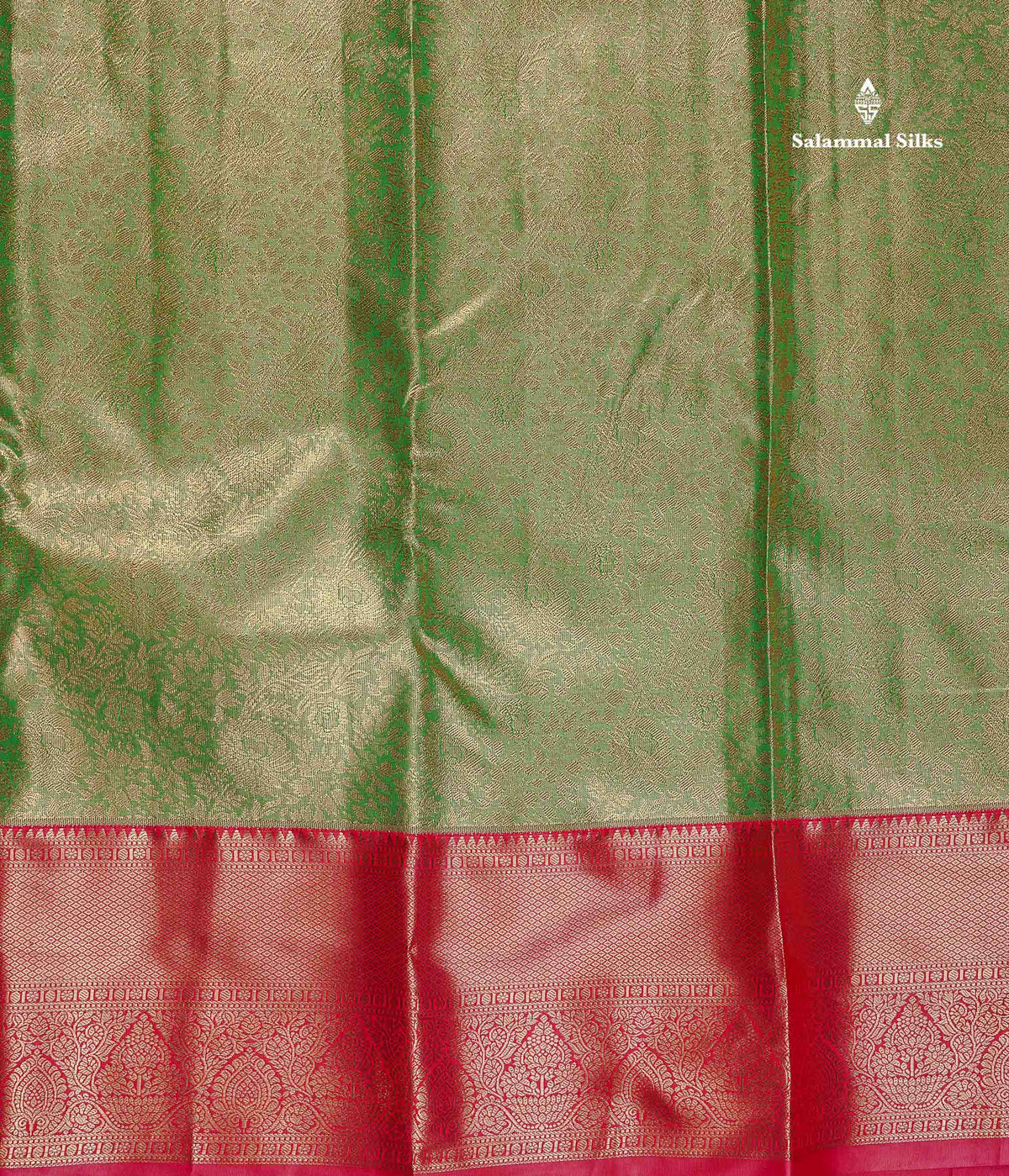 Tissue Bridal Semi Silk Saree - Green Colour Body With Contrast Redish Pink Border