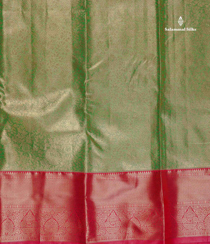 Tissue Bridal Semi Silk Saree - Green Colour Body With Contrast Redish Pink Border