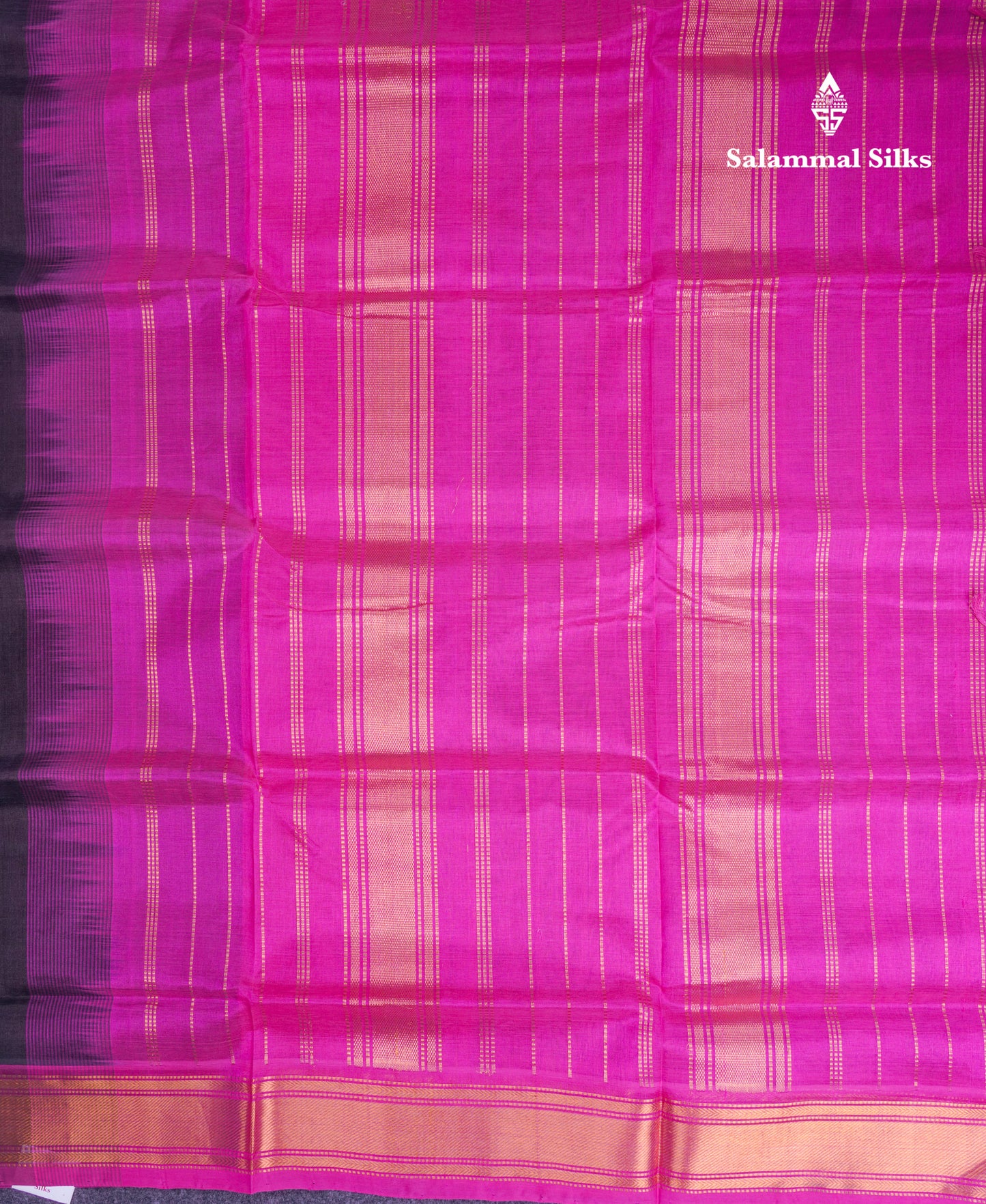 Dark Brown Plain Pure Silk Cotton Saree With Contrast Magenta Pink Blouse