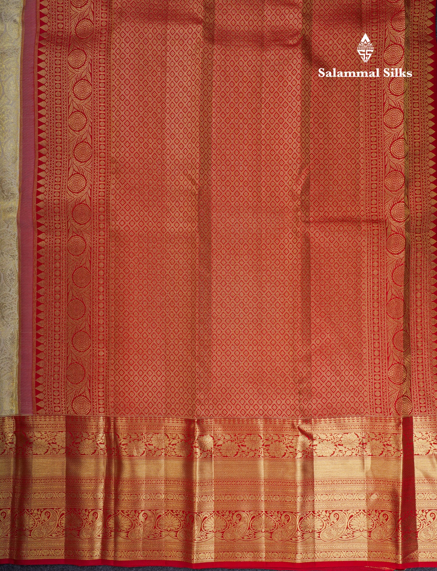 Beautiful Half White Bridal Pure Kanjivaram Silk Saree With Contrast Chilly Red Traditional Border