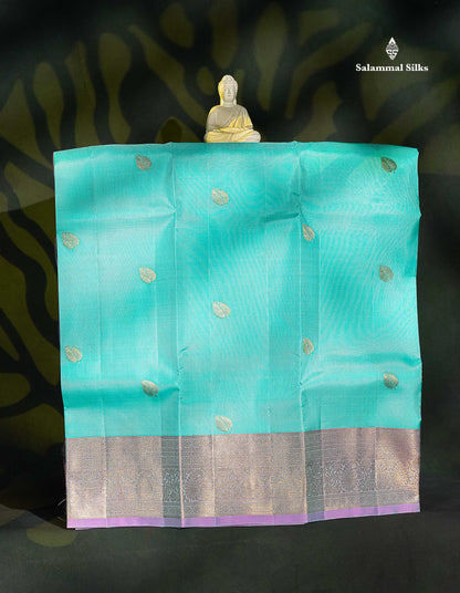 Pure Silk Pattu Pavadai - Sea Green Colour Body With Butta & Pink Blouse | 5-9 Years 